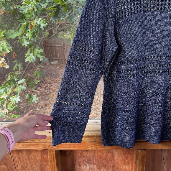 Chico's Dark Blue Open Knit Pullover Sweater Size L - Picture 3 of 6